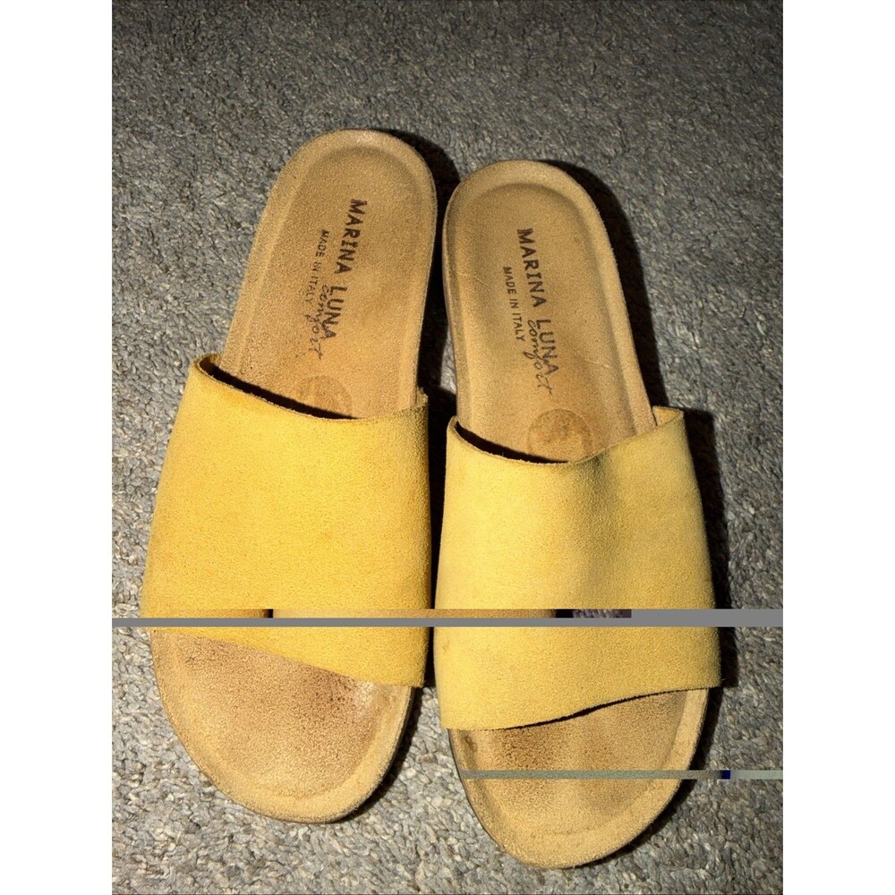Marina Luma Womens Wedge Sandals Tan Italy Leather Open Toe Slip-On Slide Size 7